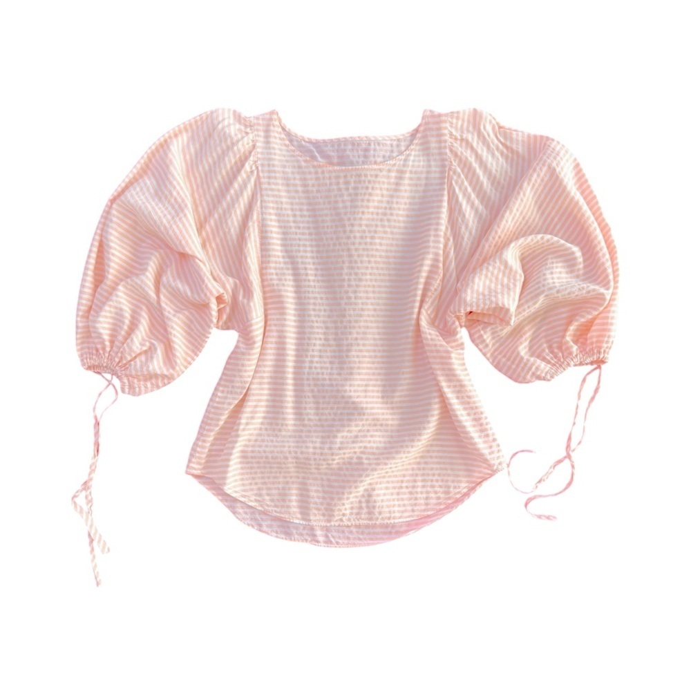 SAMPLE EUC Puff Sleeve Blouse in Apricot Seersucker Size M